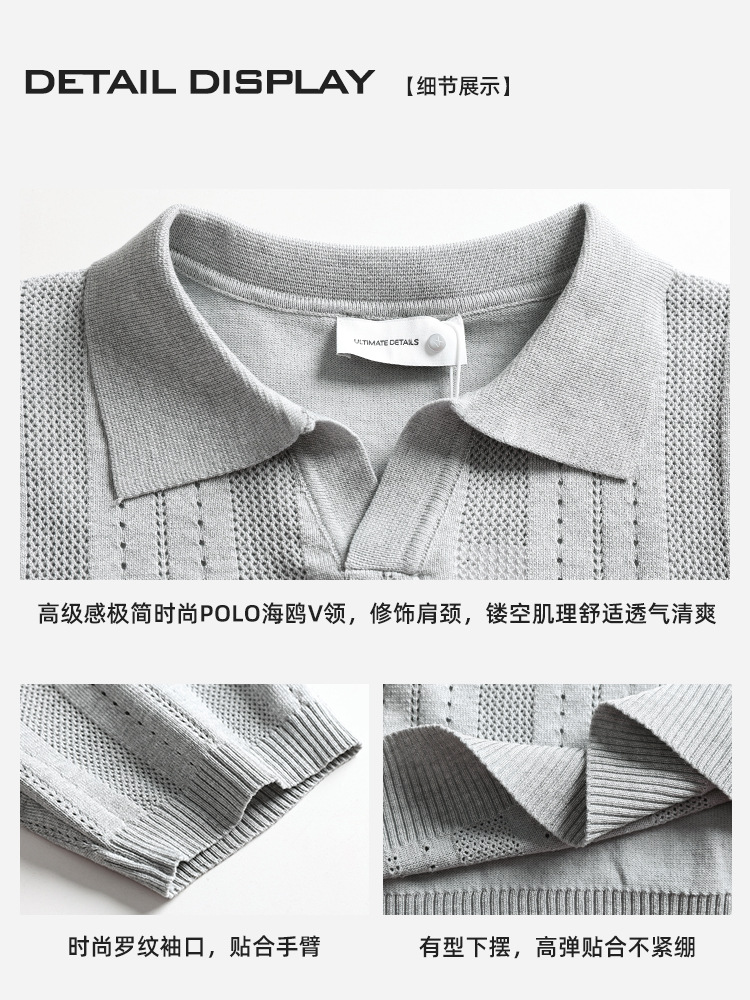 2026 verano nuevo hombre agujero rayas polo camisa de punto con solapa de manga corta europea y americana explosión de negocios casual hombre