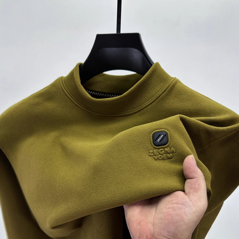 Brand Double-Sided Dove Velvet Half Turtleneck Sweatshirt for Men in Autumn and Winter Men's Pure Color Long-Sleeved T-Shirt Mid-Collar Brushed Bottoming Shirt