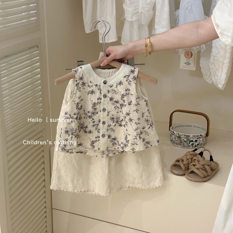 Girls' Retro Cotton and Linen Vest Set Summer Outfit 2026 New Korean Style Children's Sleeveless Doll Shirt Wide-Leg Pants for Toddlers