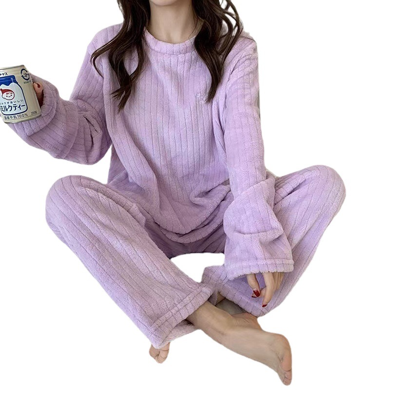 Crescent City hogar cálido traje de invierno de las mujeres de lana forrada engrosada pijamas calientes bordados franela ropa de casa de las mujeres