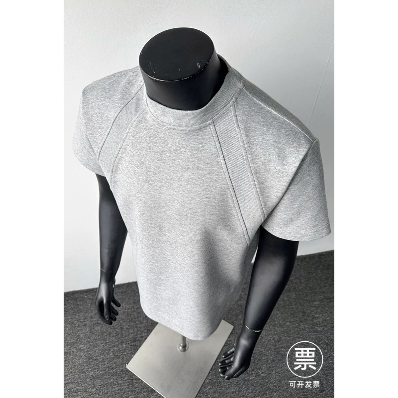 Cleanfit American-Style Heavy-Duty Deconstructed Short-Sleeve Men's Summer Boxy Fit T-Shirt with Air Layer Splicing in Gray