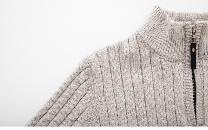 Maglione maglione lavorato a maglia da uomo di mezza età e giovane con mezza cerniera Maglione con fondo a righe verticali di tendenza europea_voghion.com
