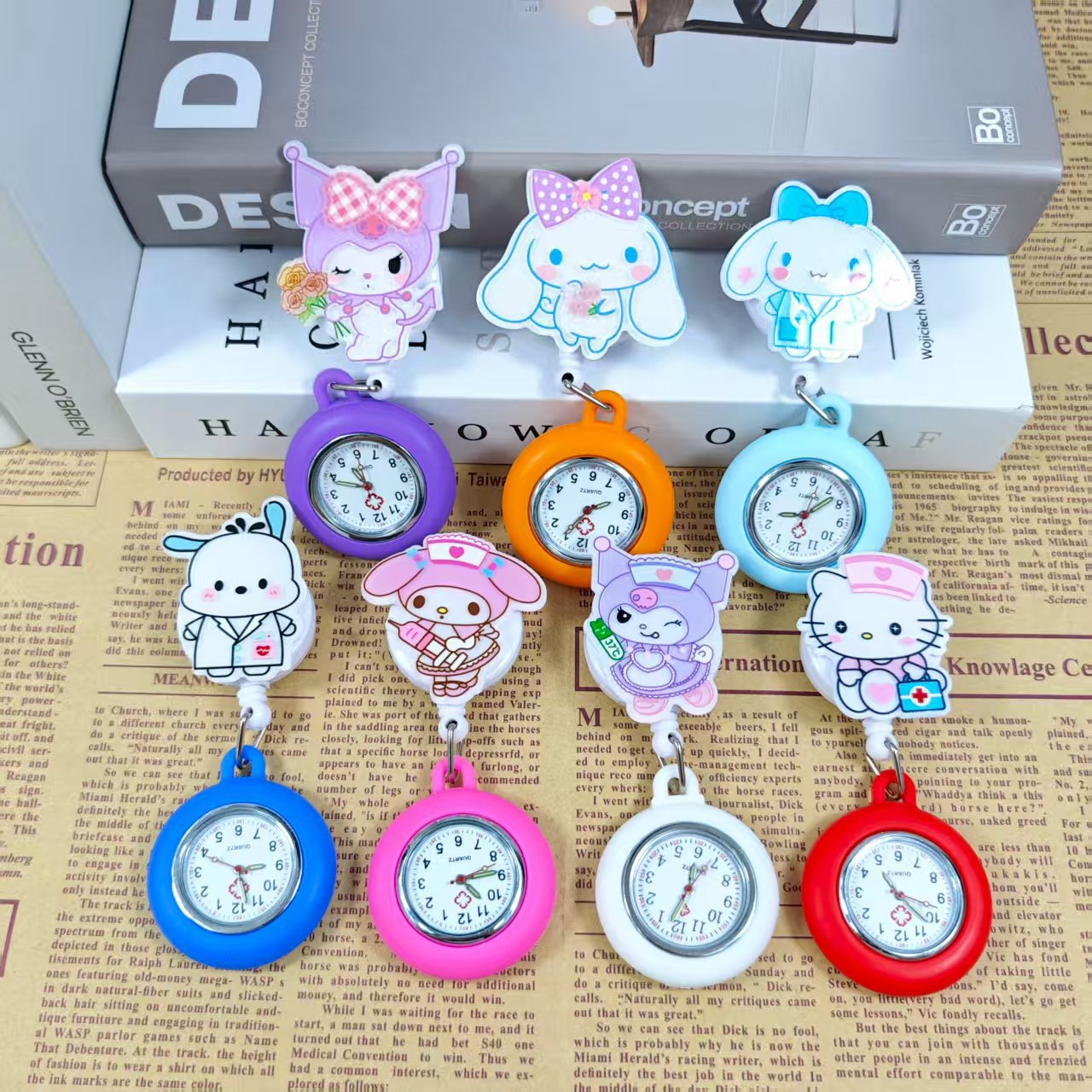 亚马逊卡通kt猫可拉伸怀表医生护士可爱少女胸表学生考试口袋表批