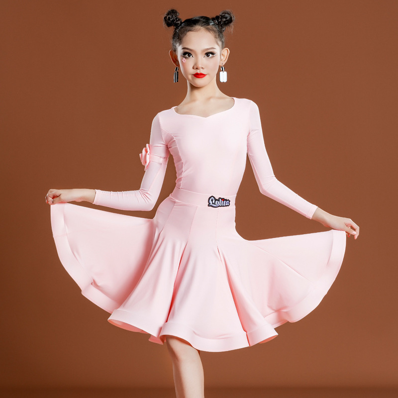 Girls Wine blue pink Green Competition Latin Dance Dresses long sleeves  Latin dance professional uniform full-skirted dress suit art exam employs  regulations