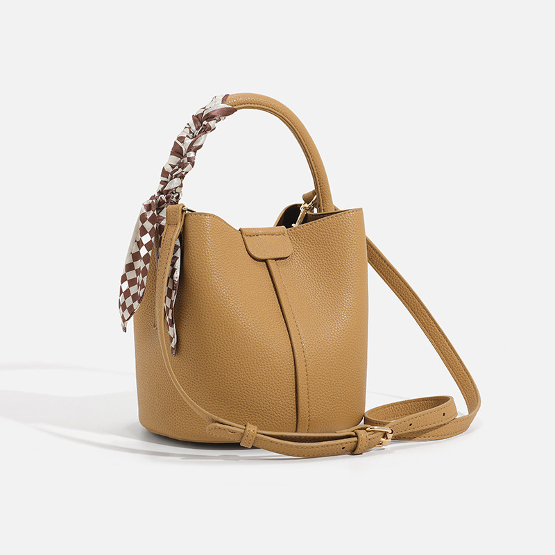 2026 Spring/Summer New Niche Design Bucket Handbag for Women, Fashionable Versatile Shoulder Bag with Silk Scarf Crossbody Bag