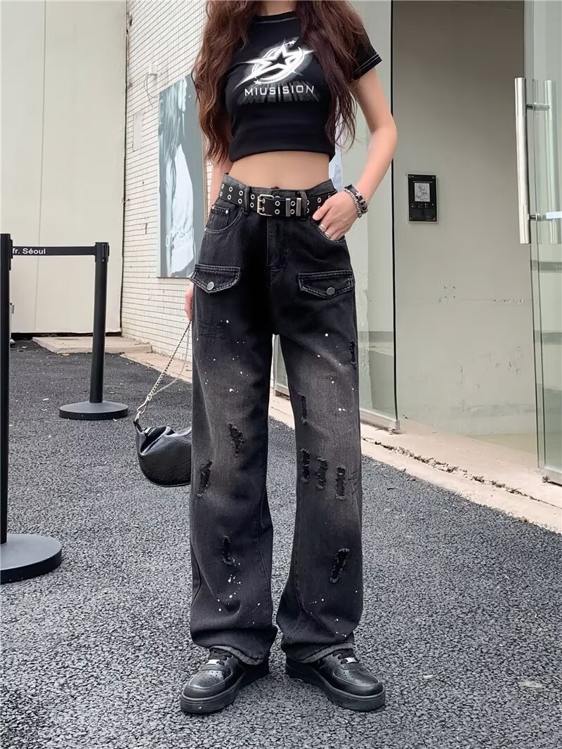 "Women's Denim Overalls - Classic Black Lumberjack Style, Relaxed Fit, Straight Leg, Comfortable & Stylish For Spring And Autumn_mkmklike.com