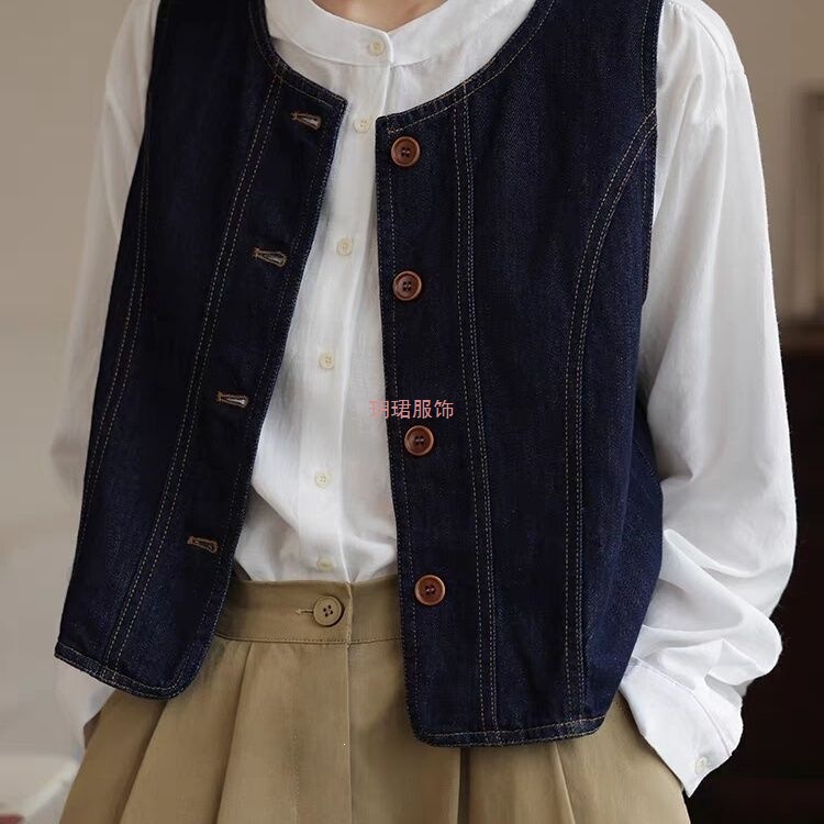 Japanese Retro Denim Vest New Korean Style 2026 Spring Vest for Petite Fashion Design Deep Blue Japanese Retro Denim Vest New Korean Style 2026 Spring Vest for Petite Fashion Design Deep Blue