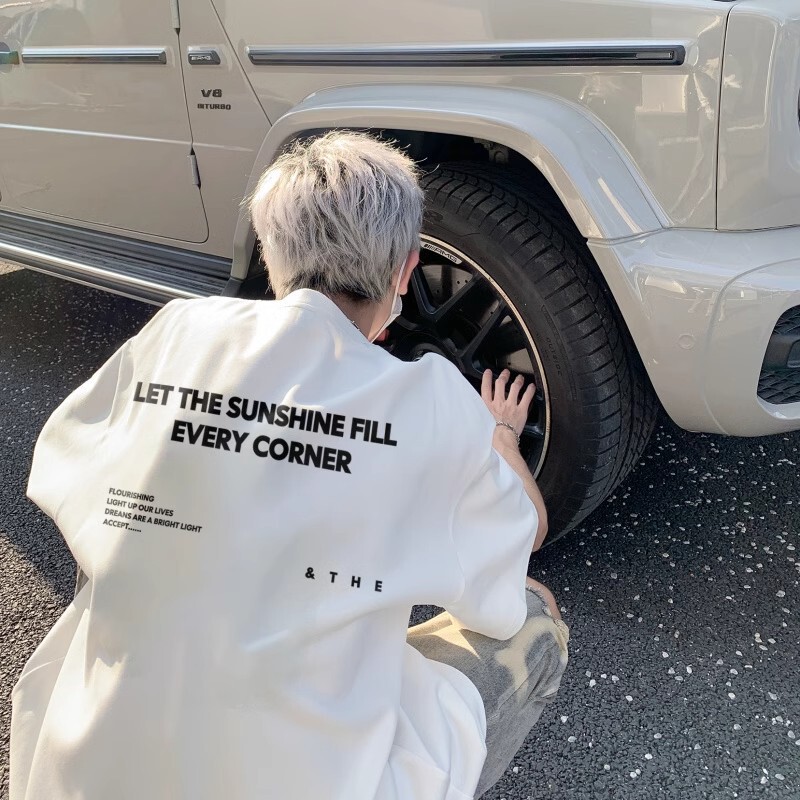 Men's Short-sleeved T-shirt 2025 New Summer American Retro Trendy Brand Fashionable Loose Heavy Couple Half-sleeved Top