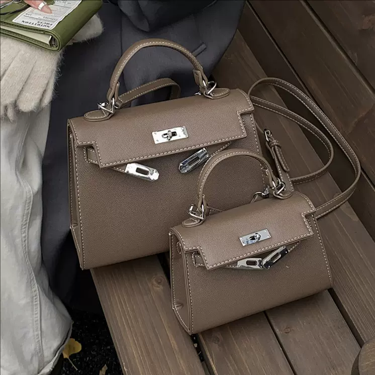 跨境女包高级感手提凯莉包2025新款荔枝纹上班通勤单肩单肩斜挎包