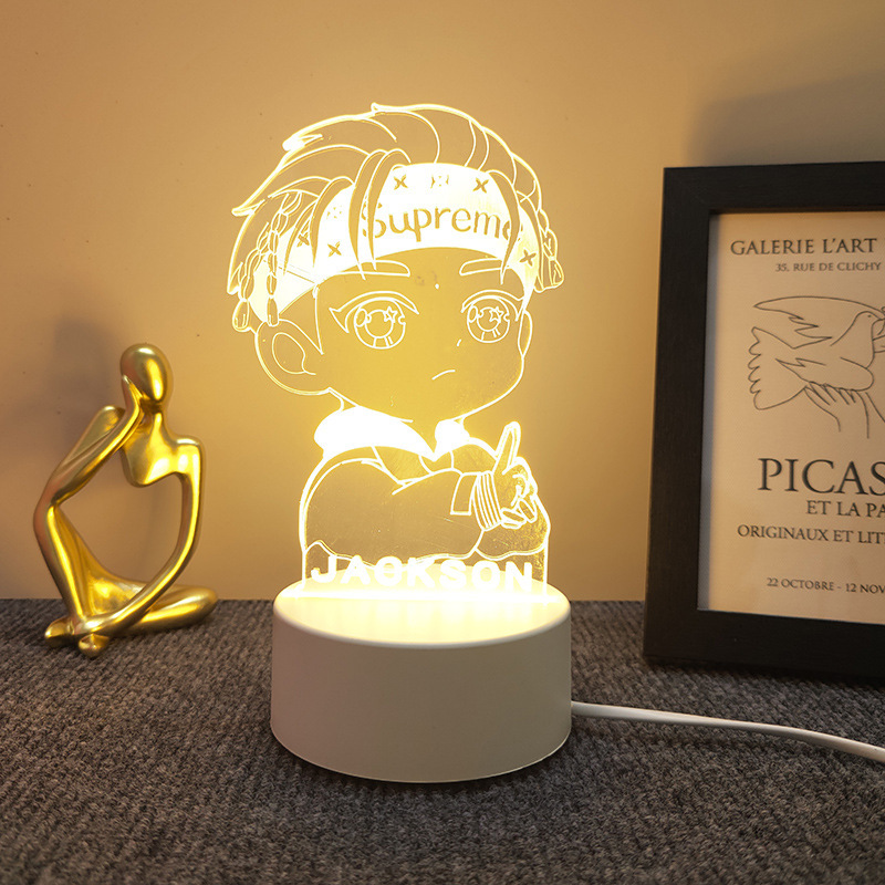 新奇特3d小夜灯卸売り来図創意プレゼントのベッドの上の電気スタンドの越境雰囲気はアクリル製のlogoを決めます。|undefined