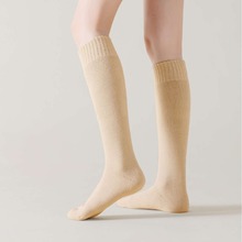 2023新款秋冬季袜子女士长筒袜纯色发热袜及膝针织路毛绒羊毛袜