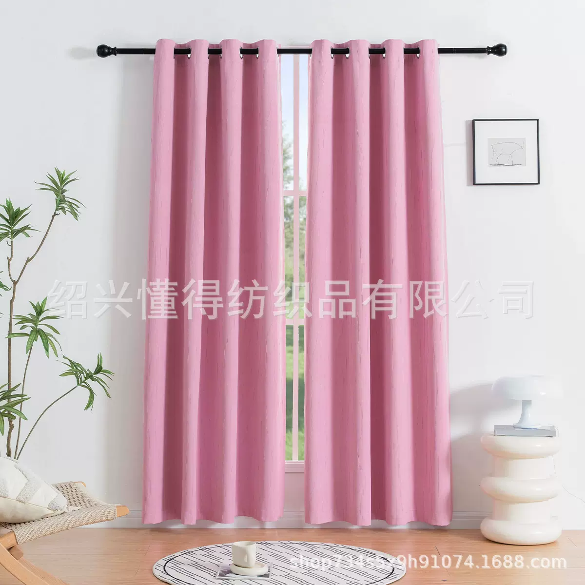 跨境定制压皱工艺遮光布打孔窗帘布艺适用于客厅卧室阳台