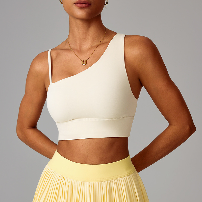 Ropa interior deportiva Sujetador de yoga a prueba de golpes y anti-flacidez para mujer, con almohadilla para el pecho, hombro oblicuo, fitness, correr, baile, hermosa espalda