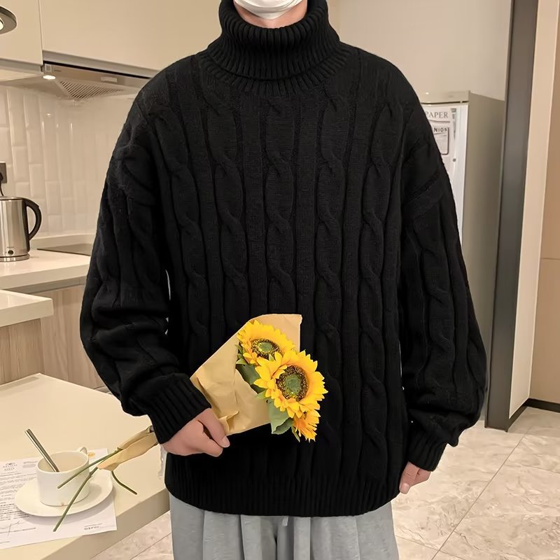 Suéter de cuello alto para hombres otoño y invierno nuevo engrosado camisa de punto de torsión coreana in-moderada camisa de color sólido suelta