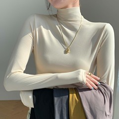 半高领女士打底衫2025秋冬新款修身气质显瘦优雅长袖T恤上衣A6677