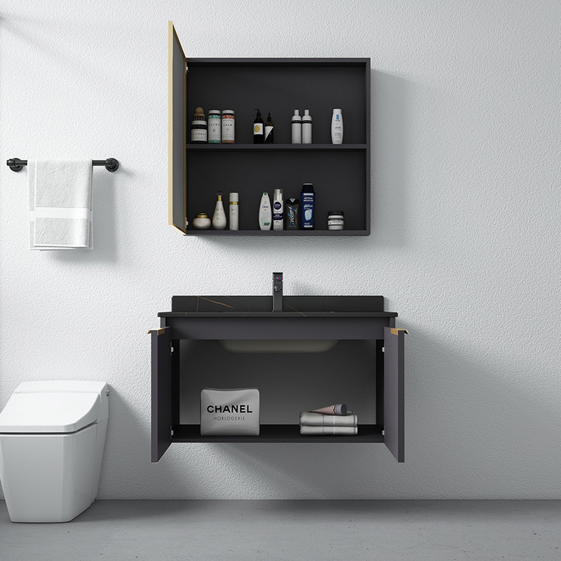 Luz de lujo engrosada espacio gabinete de baño de aluminio combinación integrada lavabo de cerámica gabinete roca placa baño lavabo