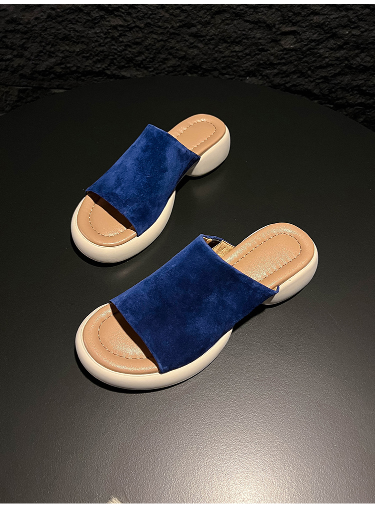 Dép sandal nữ quai ngang đế dày gót 5 cm, mềm êm, đi biển hè — xanh lam, nâu sẫm chi tiết 13