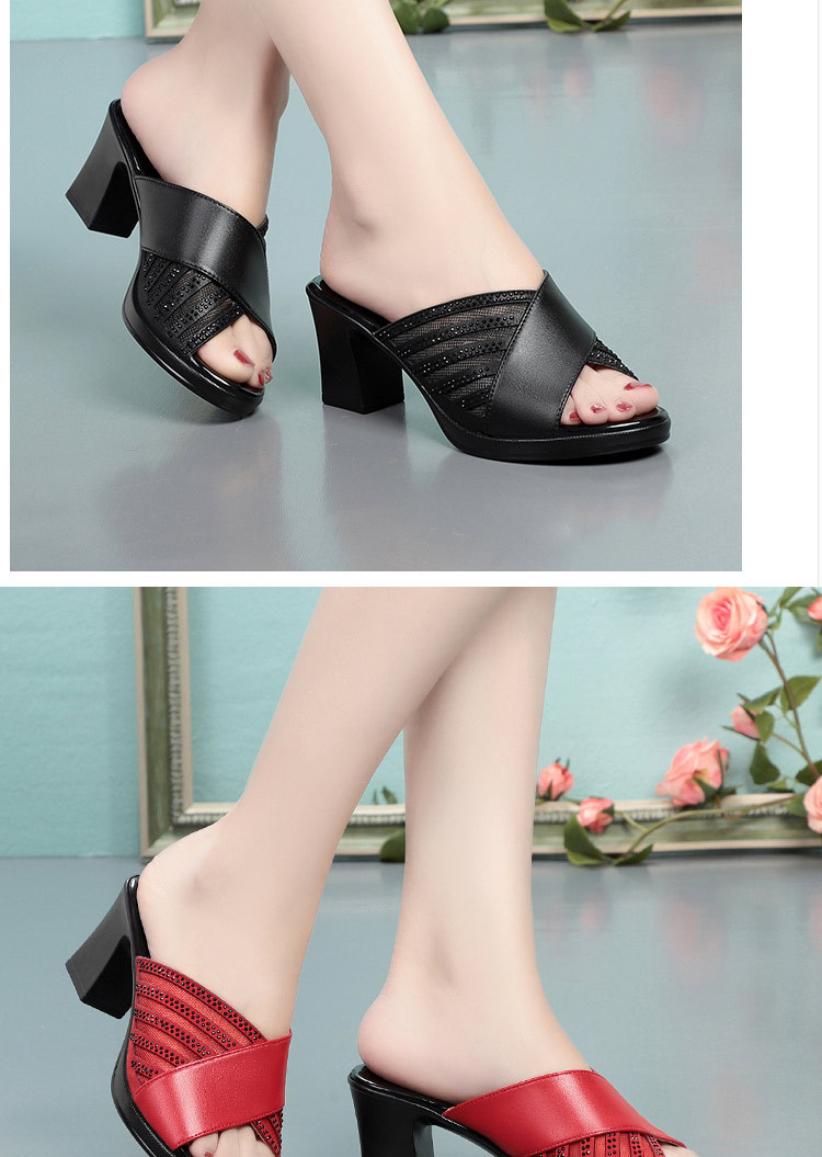 Sandal cao gót nữ đính đá quai ngang mũi hở, gót vuông 9 cm — màu đen chi tiết 9