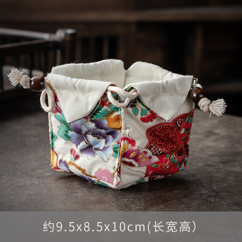 Bolsa de almacenamiento de taza única maestra bolsa de taza maestra taza de té portátil taza de construcción bolsa de tela con cordón de algodón y lino bolsa de tela juego de té