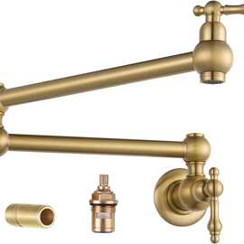 供应铜单冷面盆水龙头折叠龙头壁挂式厨房 咖啡机可拉伸缩 双开关