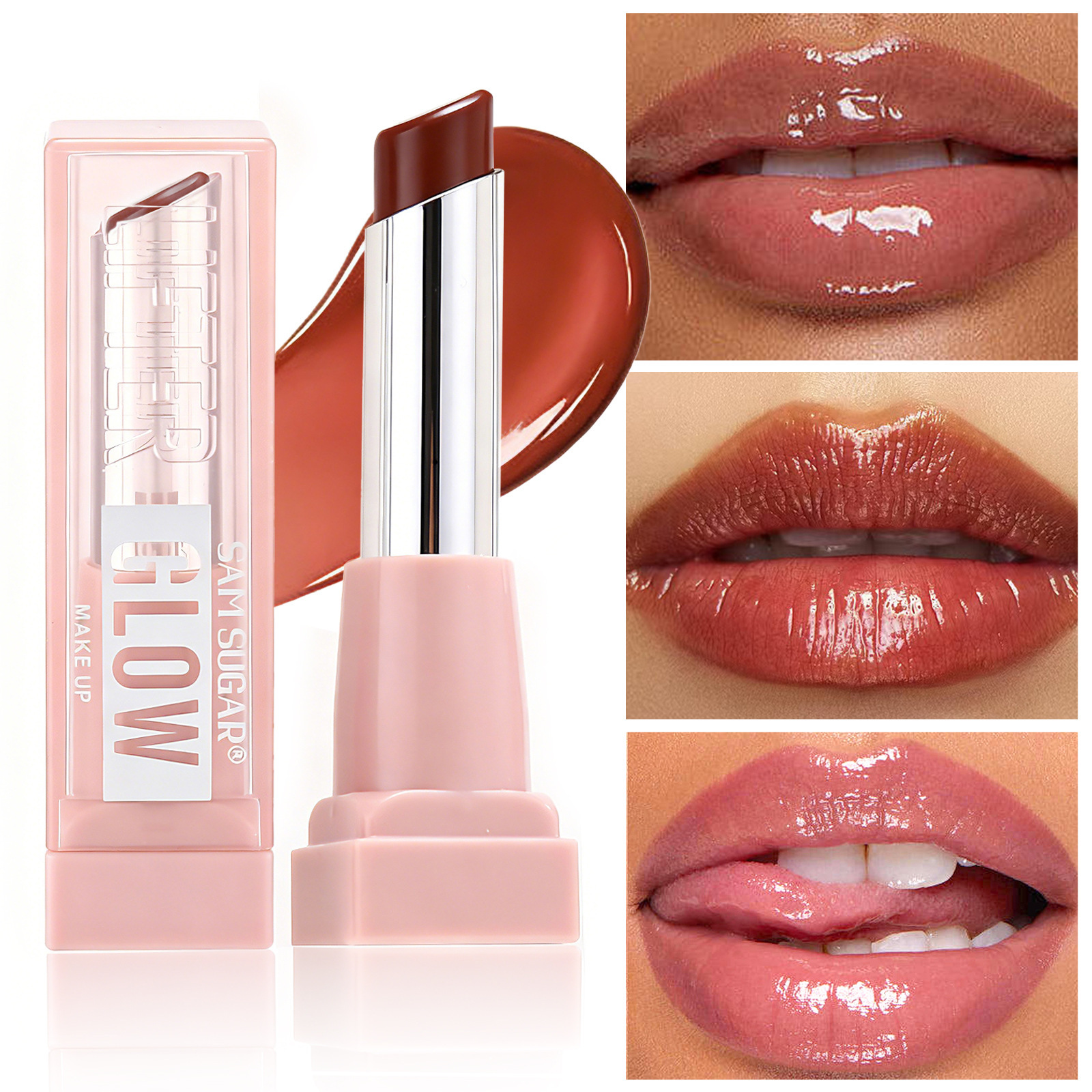 Cross-Border Sam Sugar Pearlescent Angled Lip Stick with Color, Moisturizing, Fine Shimmer, Long-Lasting Color, Enhances Complexion, Mirror-Like Lipstick