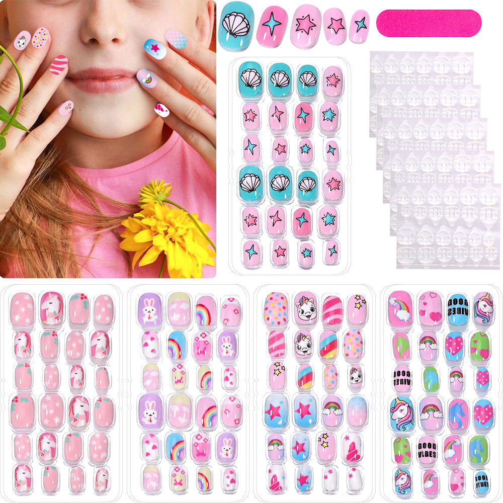 120 piezas transfronterizas de uñas para niños, uñas cortas, uñas lindas para niños, uñas al por mayor
