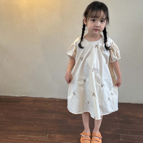 Girls Dress Summer Pure Cotton Embroidered Rabbit Children's Skirt  New Summer Short Sleeve Baby Princess Dress