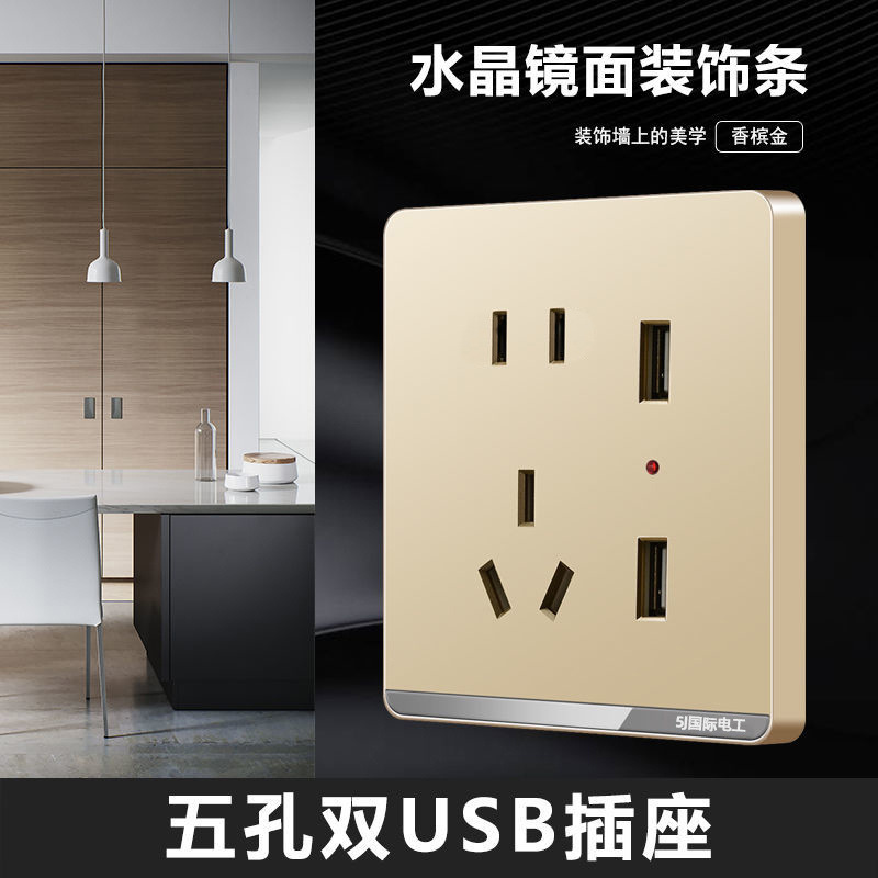 대형 보드 샴페인 골드 [거울 장식 스트립] - 듀얼 USB 5홀