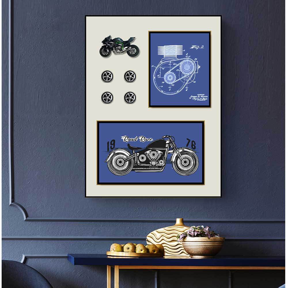 Motocicleta pintura decorativa estudio niños dormitorio colgante pintura sala de estar pintura decorativa tridimensional mural