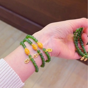 Natural Hotan Jasper Bracelet with Old Flower Wax Jujube Bead Size About 5.8mm Jasper 8mm Beeswax Jujube Bead