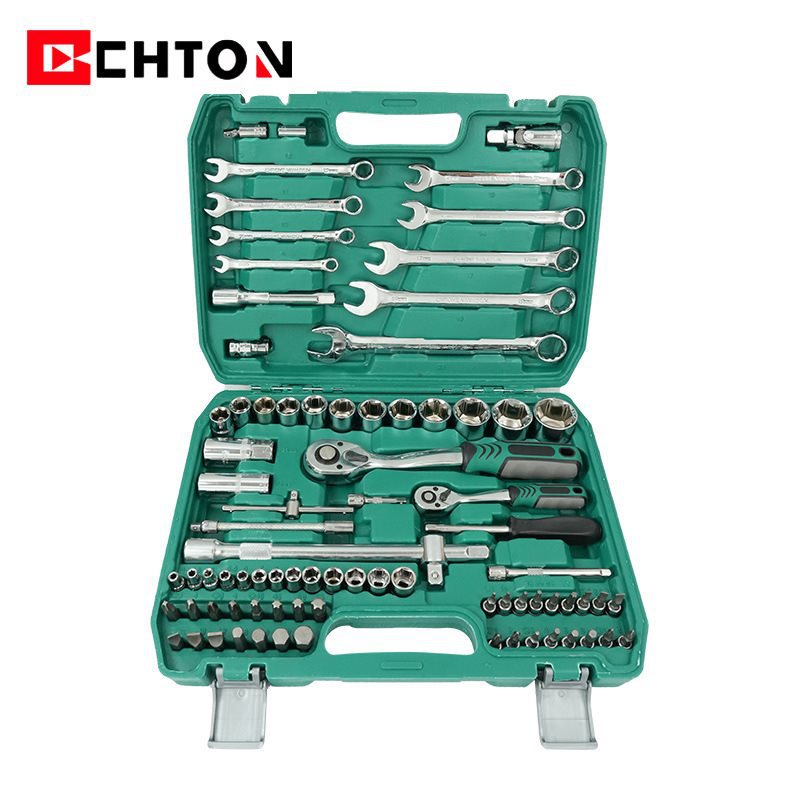 (2개) 자동 수리 도구 소켓 렌치 래칫 수리 82PC 자동 수리 24 치아 래칫 렌치 도구 완전한 세트 박스