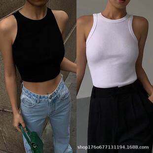 Internet celebrity short threaded black hottie camisole women's summer sleeveless outer top trendy camisole