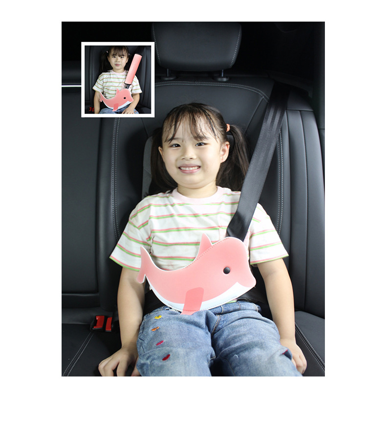 Cross-Border Kidsren's Special Car Seat Belt Adjustment Holder Pu Soft Leather Anti-Stranglehold Shoulder Pads Cute Dolphin Belly Protector