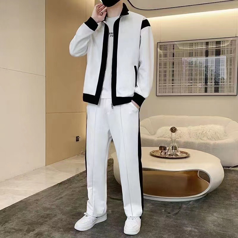 Deportes ocasionales traje de primavera y otoño los hombres collar moda costura suéter juventud ropa deportiva en vivo entrega