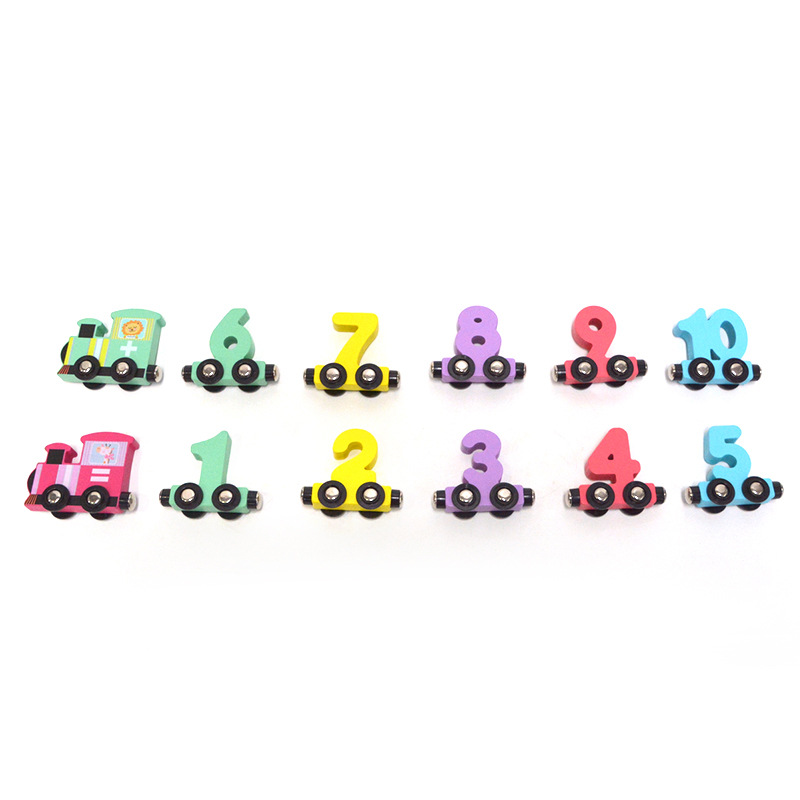 Tren magnético de madera, bloques de construcción de ensamblaje cognitivo digital, educación temprana para niños pequeños, auto de juguete de arrastre personalizado
