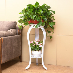 European-Style Wrought Iron Flower Stand, Multi-Layer Balcony Indoor Living Room Hanging Orchid and Pothos Flower Pot Rack, Storage Rack with Widened Design