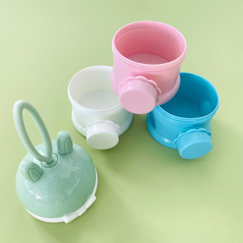 2024 New Cartoon Side-Opening Three-Layer PP Milk Powder Box Portable Rice Noodle Box Large Capacity Baby 3-Gate Milk Powder Can