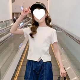 女童短袖t恤夏季新款中大儿童洋气女孩修身百搭短款纯色半袖上衣