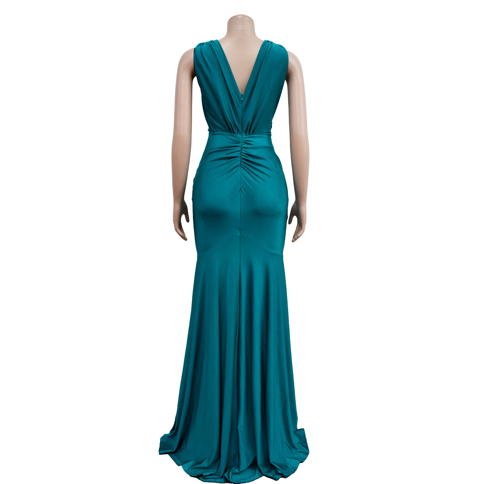 Abito lungo donna scollo a v plissettato elegante da sera_voghion.com