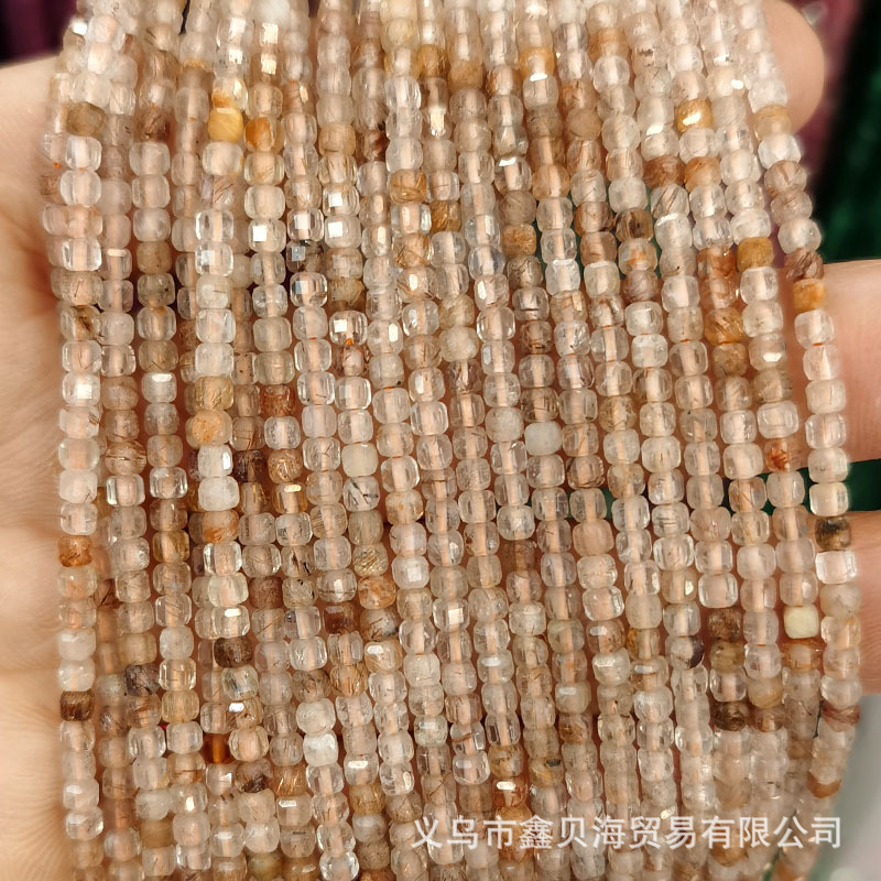 2.5*2.5mm天然石小方珠散珠方糖珠彩碧璽いちご晶紫晶方糖方粒ビーズ|undefined