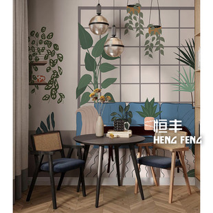 Hengfeng Tropical Plant Wallpaper Scandinavian Living Room Wallpaper Bedroom Restaurant Background Wall Hanging Painting Mural Non-Woven Wall Covering