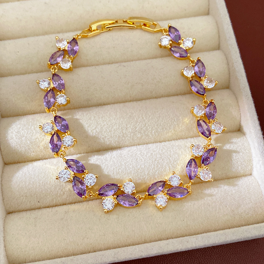 Pulsera - púrpura (chapado en oro real)