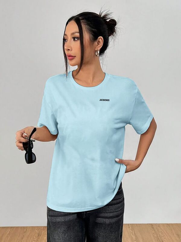 Hes春夏綿質吸汗通気シンプルファッション二列アルファベット柄プリントtシャツ|undefined