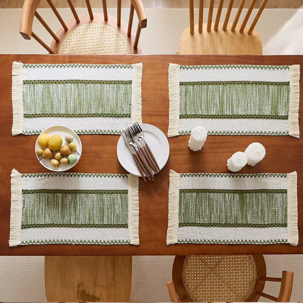 北欧风餐垫棉麻风拼色编织流苏餐布圣诞节派对餐桌垫布装饰餐巾布