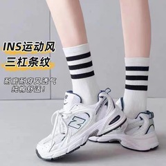 條紋襪子男女同款黑白色棉襪中筒襪ins潮運動學生百搭長筒襪批發