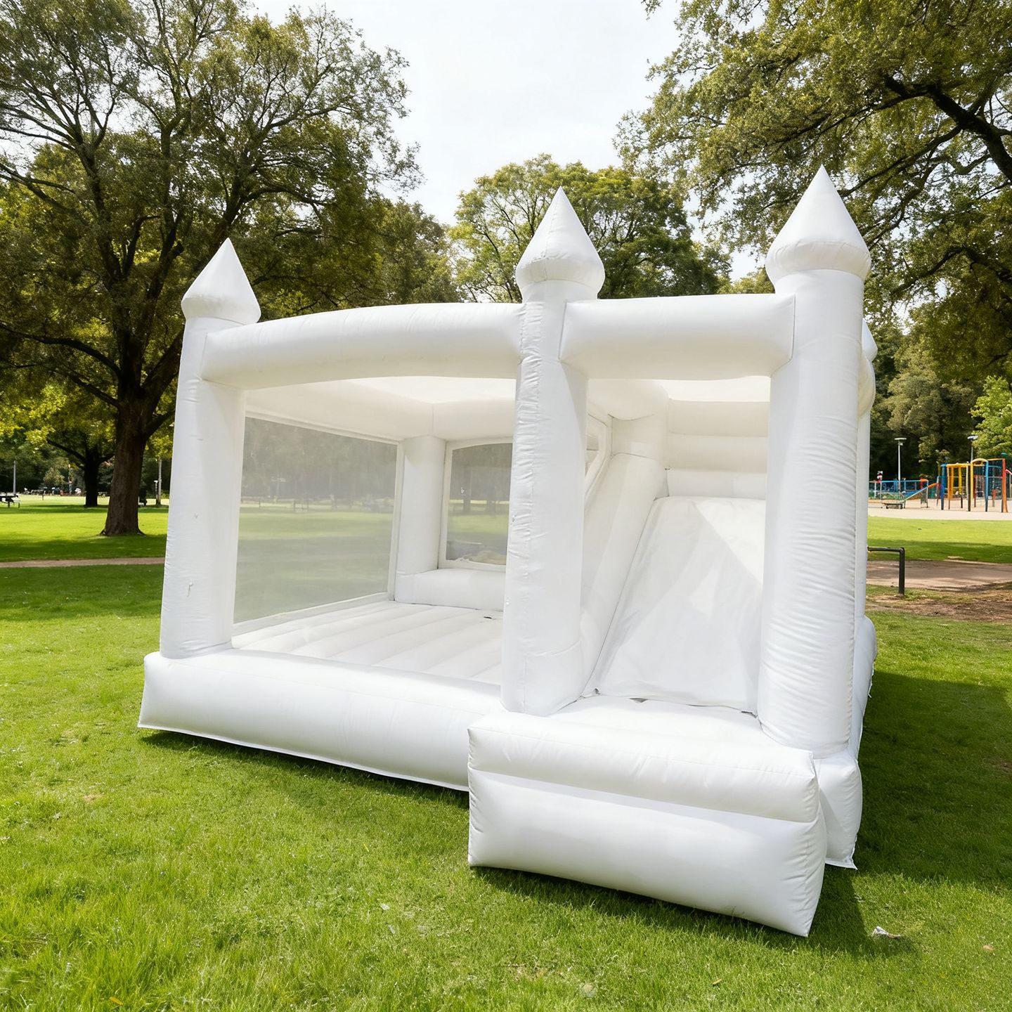 Trampolín blanco infláble boda castillo trampolín de boda europea y americana fotografía al aire libre propuesta de boda