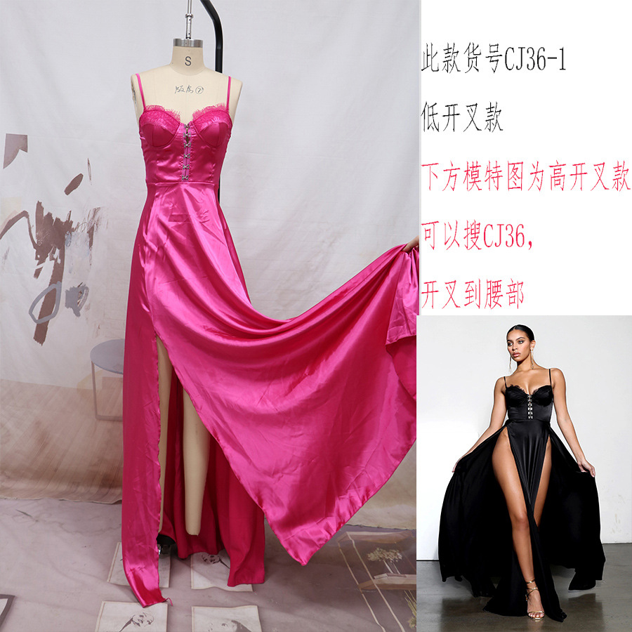 El Comercio exterior europeo y americano nueva ropa de mujer primavera y verano sexy split Correa con pecho algodón banquete vestido de bola vestido de dama de honor