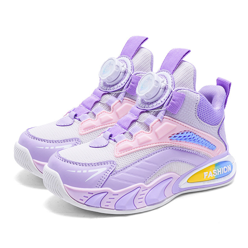 Ligero transpirable y cómodo de moda para niñas zapatos deportivos de botón giratorio casuales para niños zapatos de malla para niños grandes