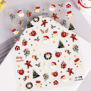 Christmas Atmosphere Nail Art Stickers 5D Embossed Stereo Santa Claus Elk Nail Stickers Jewelry Ca Style