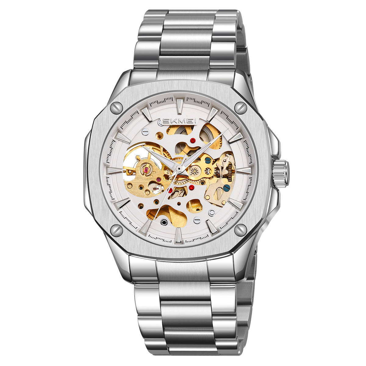 Momento de relojes mecánicos automáticos huecos de ocho ángulos de acero sólido impermeable relojes de hombre comercio exterior al por mayor personalizados